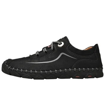 

Genuine Leather Soft Lace-up Loafers Men Lightweight Breathable Casual Sneakers Male Flat Anti-slippery Walking Driving Shoes