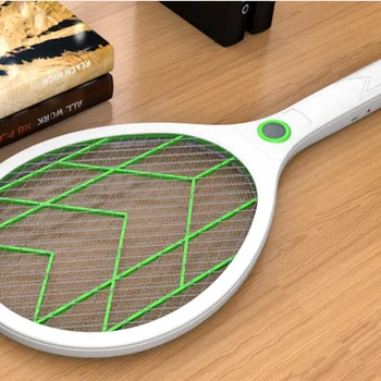 

USB Rechargeable Fly Swatter Mini Mosquito Swatter Mesh Mosquito Remover Plastic Swatter with LED Light for Home Dorm (Green)