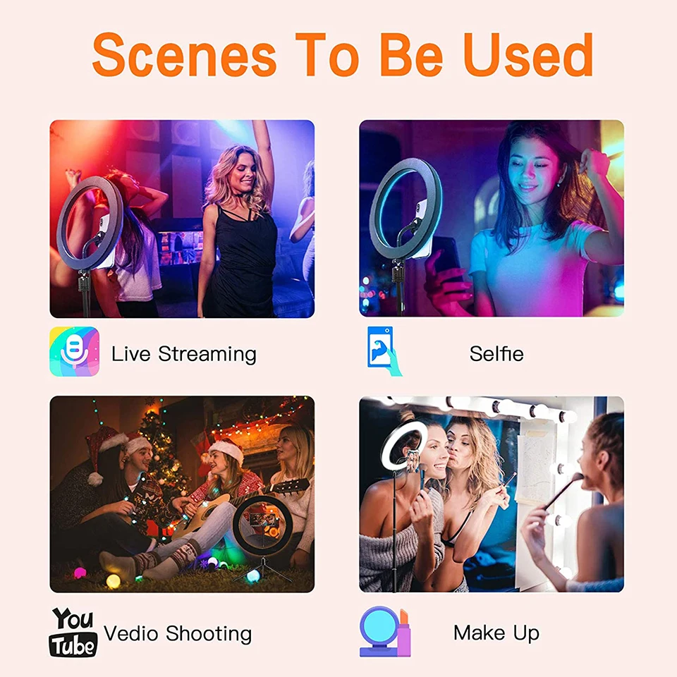 Anel de Luz Suporte com Luz de Led para Preenchimento para Fotografia Rgb com Tripé Luz para Gravação de Vídeo ao Vivo Maquiagem Circular ou - Image 4