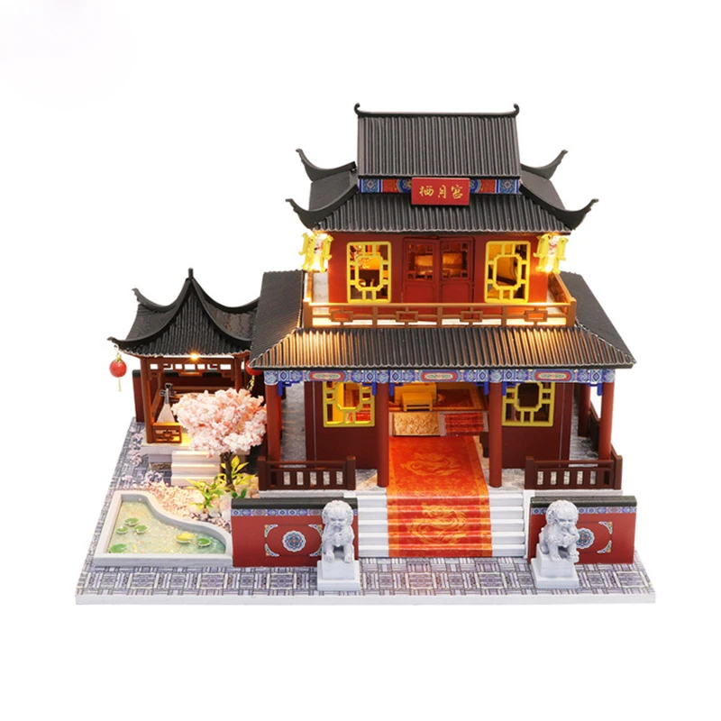 

DIY Doll House Chinese Style Miniature Dollhouse Model Wooden Dollhouses Furnitures Assemble Kit with LED Casa Toys for Children