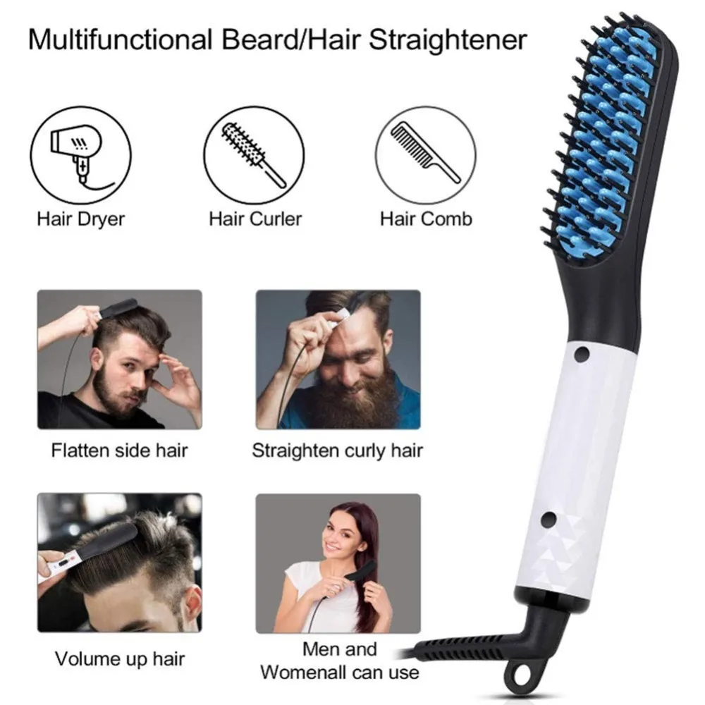 Professional Beard Straightener Heated Electric Brush For Men