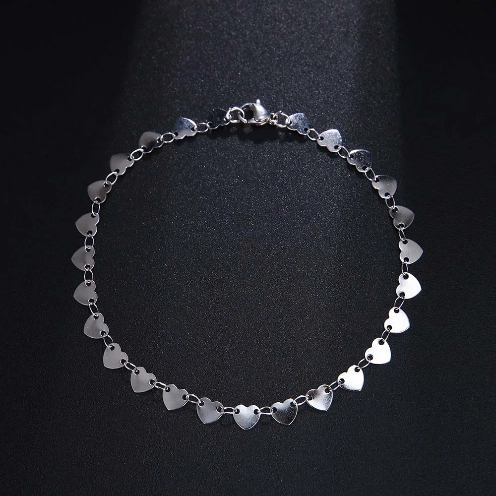 Silver Браслеты-цепочки из нержавеющей стали для мужчин и женщин, цвета: золотистый, серебристый, цепочка с подвеской в форме сердца, ювелирные изделия с эффектом потертости, а1333 - Окраска металла: Silver