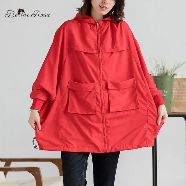 red BelineRosa, женские тренчи больших размеров, стиль летучей мыши, 5XL, 6XL, пальто больших размеров для женщин, женские осенне-зимние, JJDM0124 - Цвет: red