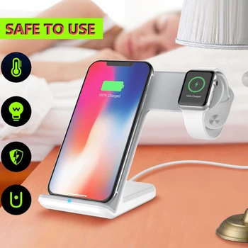 

White 2 in 1 Wireless Fast Charging Stand for Household Office For Apple Watch 5 4 3 2 iPhone Samsung For Xiaomi MIX 3 S10 USB