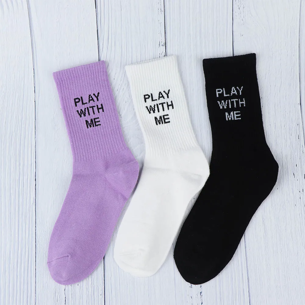 1 пара модных хлопковых дышащих повседневных носков с надписью «PLAY WITH ME» женские мягкие теплые удобные носки