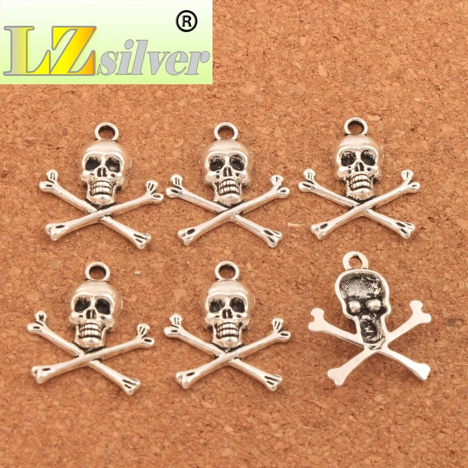 Pirate Skull Halloween Charm Beads 200PCS zinc alloy Bronze Pendants Alloy Handmade Jewelry DIY L981 23.6x19.5mm