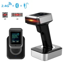 Scanner de códigos de barras recarregável, 1d/2d, portátil, 2.4g, sem fio, bluetooth, usb, com tela de exibição e armazenamento de 16mb memória ram,
