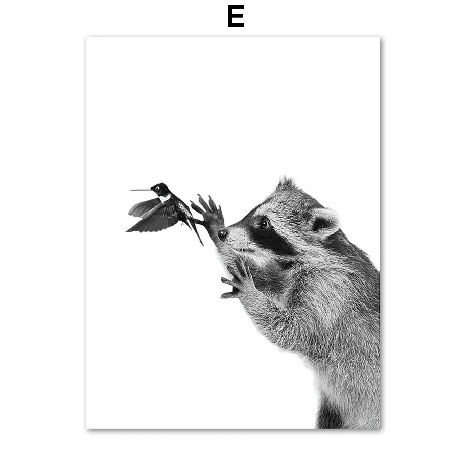 Cute-Bear-Koala-Deer-Fox-Bird-Black-White-Nordic-Posters-And-Prints-Wall-Art-Canvas-Painting (7)
