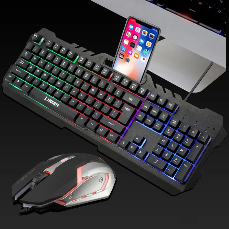 Компьютерная клавиатура мышь комбинированная игровая клавиатура с подсветкой механическая клавиатура для ПК игровая мышь клавиатура геймер - Цвет: Black