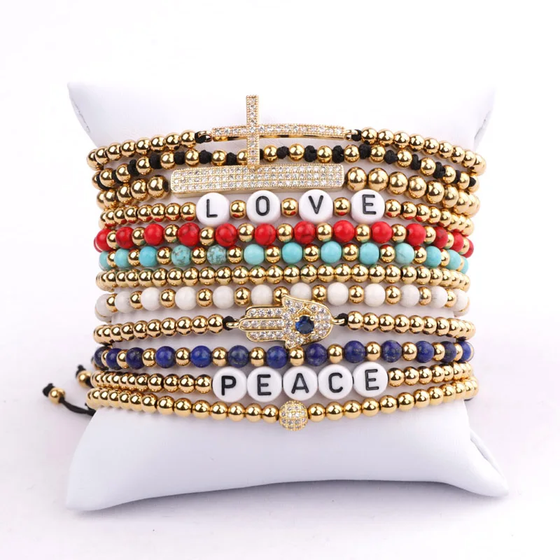 Fashion Beads Women Men Jewelry New Design Small 4mm Gold Stainless Steel Beads DIY Letters Inspired Bracelet Women Men