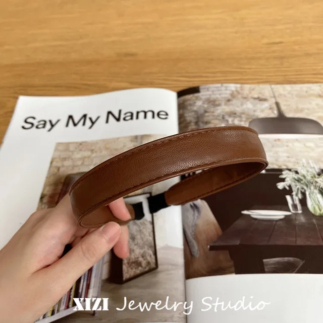 Vintage PU Leather Headband Hairbands Solid Headwear for Women Girls Fashion Hair Band Chic Hair Hoop Hair Accessories 3