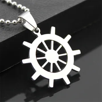 

Fashion 10PCS rudder pendant necklace stainless steel rudder necklace sweater chain sailor style jewelry wholesale