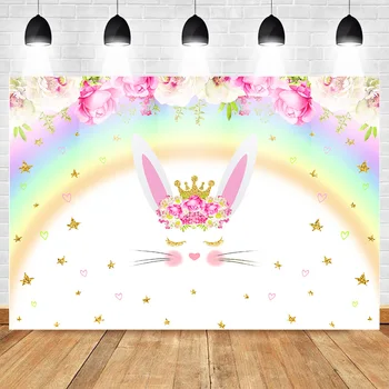 

Neoback Unicorn Backdrop for Photography Rainbow Rabbit Photo Background Bunny Newborn Baby Shower Backdrops Party Banner