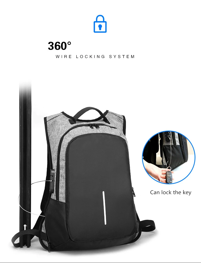 15 дюймов рюкзак для ноутбука зарядка через usb Анти-кражи рюкзак Для мужчин путешествия рюкзак Водонепроницаемый школьная сумка Mochila