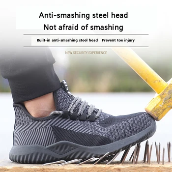 

Safety Shoes With Steel Toe Cap Male Summer Anti-Smashing Anti-Puncture Labor Light Casual Deodorant Breathable Soft Bottom