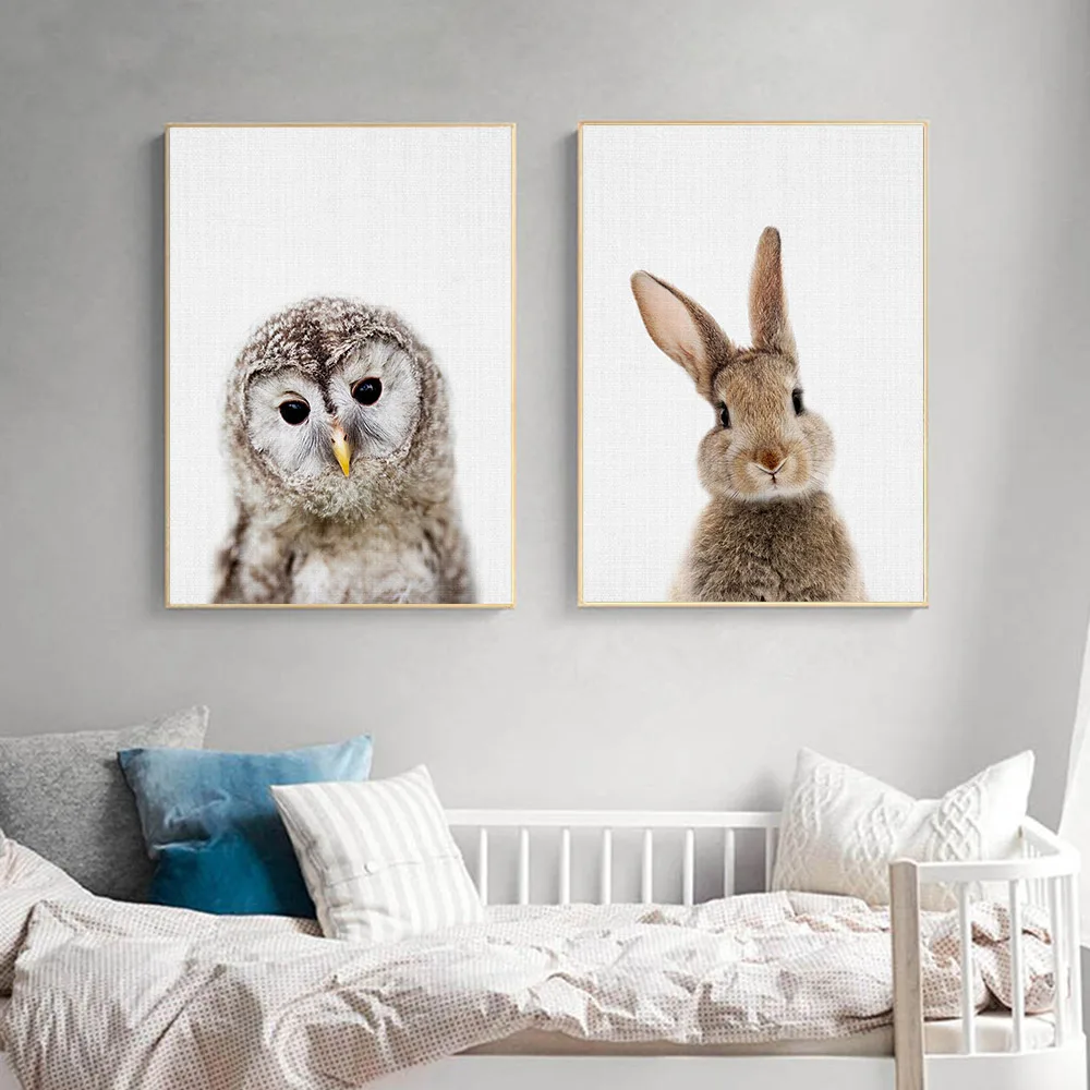 Owl Rabbit Bear Canvas Painting Cartoon Prints Zoo Animal Print Nursery Art Paintings Nordic Poster Wall Picture Baby Room Decor | Дом и сад