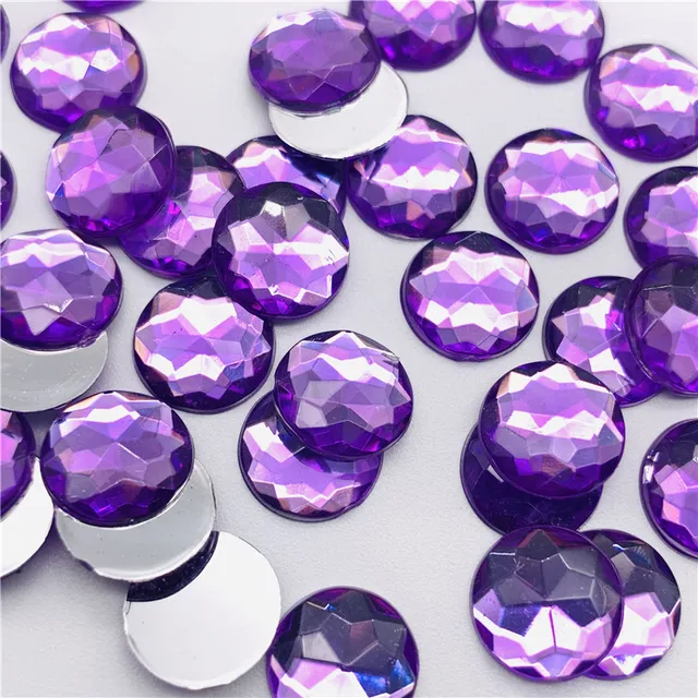 10 12 14 16 20mm Colorful Round Stones Flatback Acrylic Rhinestone Trim Scrapbook DIY Wedding Dress Accessories Costume Button light  purple