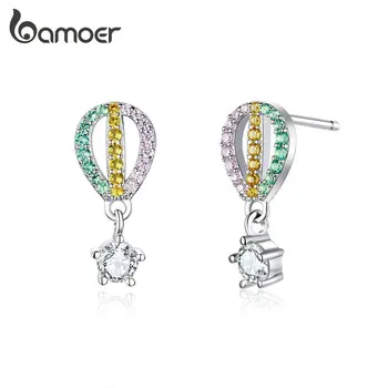 

bamoer 925 Sterling Silver Stud Earrings Exquisite Colorful Air Balloon Earrings Female Hot Sale Sweet Fine Jewelry Gift GXE770