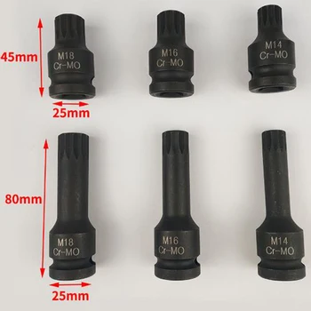 

6 Pcs 1/2 Inch Drive Spline Impact Sockets Set M14 M16 M18 Black Hand Tools Kit