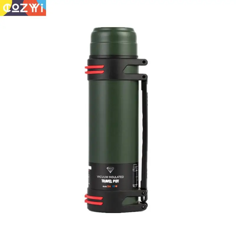 1.6l/2l/2.5l Thermos Outdoor Vacuum Flask Large Capacity Coffee Water Bottle Camping With Rope Insulation Water Bottle Cup