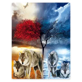 

Hommomh 60 "X80" blanket polyester material comfortable soft wool sofa blanket autumn and winter tree & Wolf