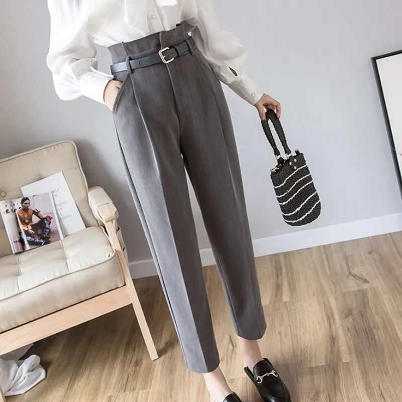 

High Waist Pants for Women Spring Autumn Straight Solid Color Women's Trousers Office Female Pants Ankle-length Pants Women