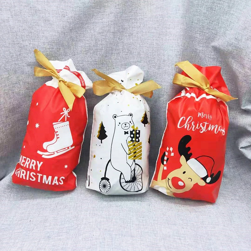 10pcs Merry Christmas Gift Bags Santa Claus Xmas Tree Packing Bags Happy New Year Christmas Candy Bags