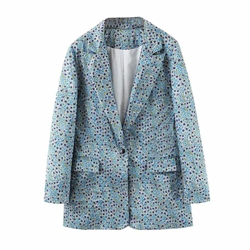 

Fashion print women blazer suits Long sleeve single button blazer pocket decoration office ladies blazer jackets