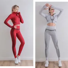 Mulheres de fitness esporte yoga terno sem costura conjuntos do esporte das mulheres manga longa roupas de treino roupas legging ginásio sexy jogger