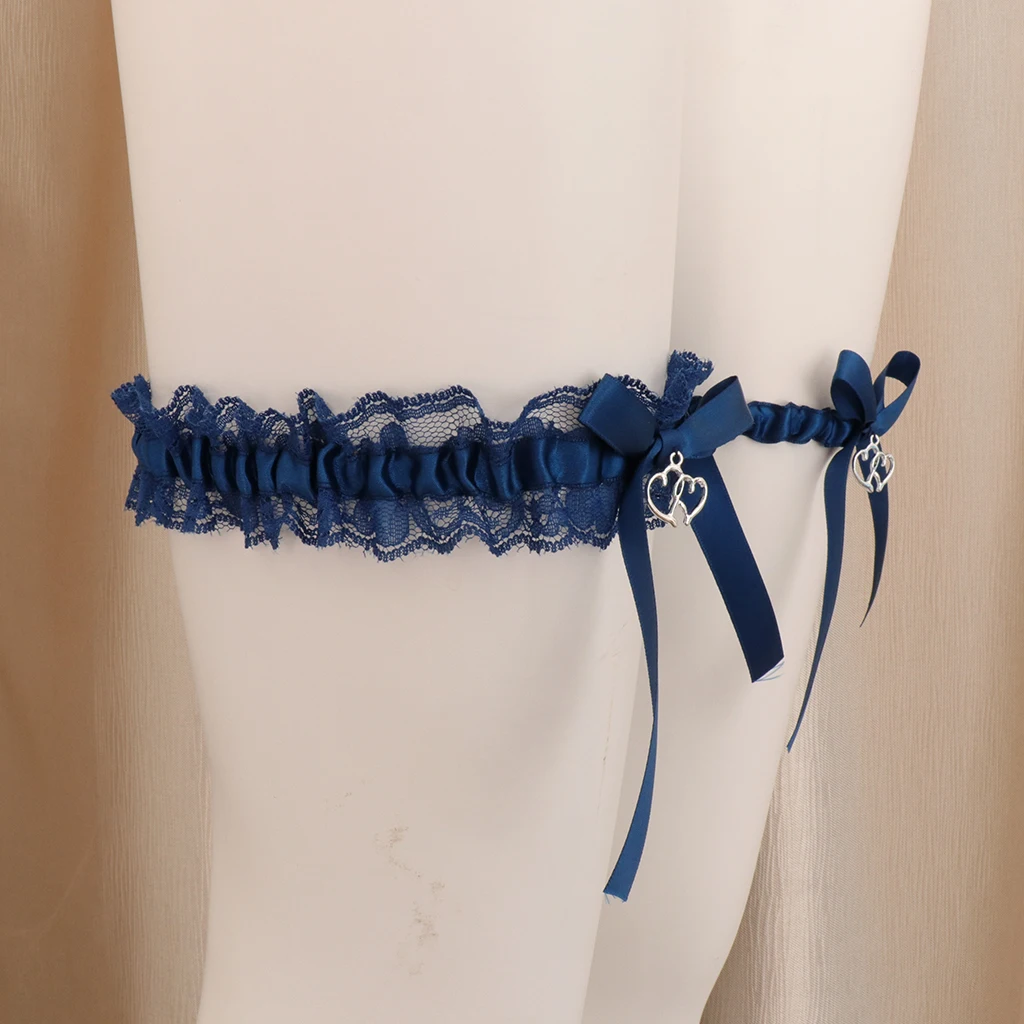 Набор из 2 элегантных свадебных подвесок с бантом и сердечком, кружевные подвязки, кольцо на ногу, синий цвет, один размер