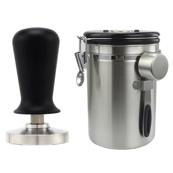 

1 Pcs 51Mm Black Espresso Tamper Coffee Bean Press & 1 Set Airtight Coffee Canister Set,1800 Ml Tea