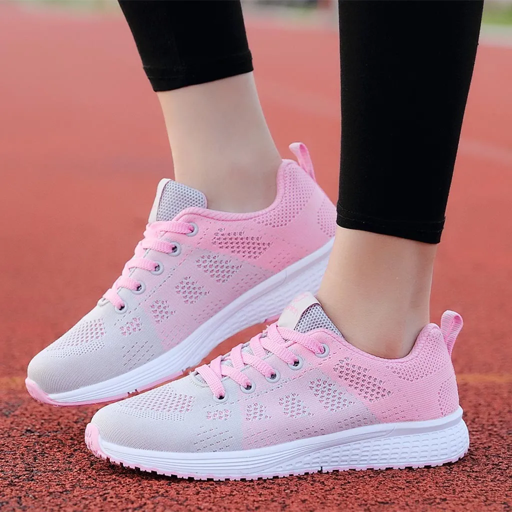 KANCOLLE Ladies Fashion Casual Simple Leisure Mesh Breathable Lace-Up Sneakers Walking Comfortable Outdoor Running Shoe 104#4