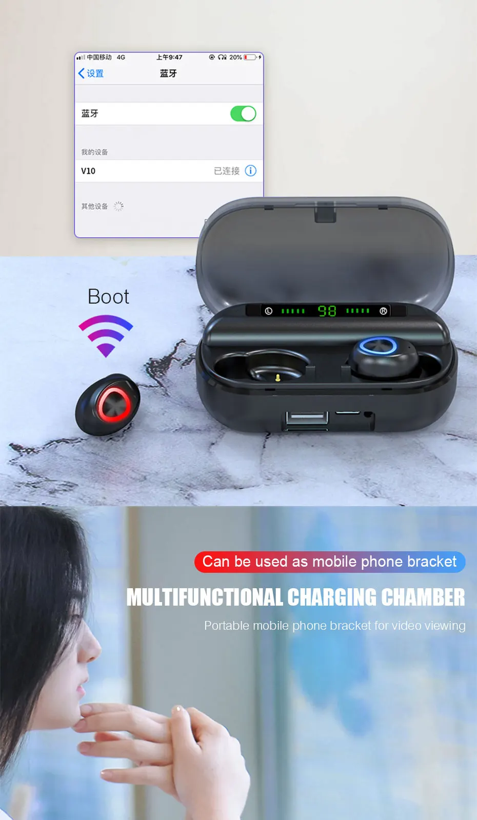 Беспроводной Bluetooth наушники Touch TWS Bluetooth 5,0 гарнитура цифровой светодиодный дисплей с зарядным устройством для спортивных наушников