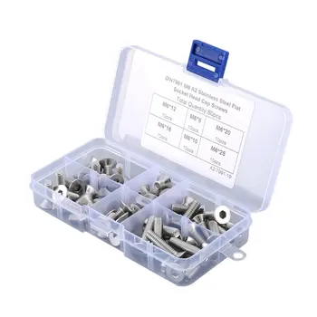

60pcs M6 304 Stainless Steel Flat Socket Head Cap Screws Combination Set Wood Screws DIN7991 M6 Set A2-7991-16