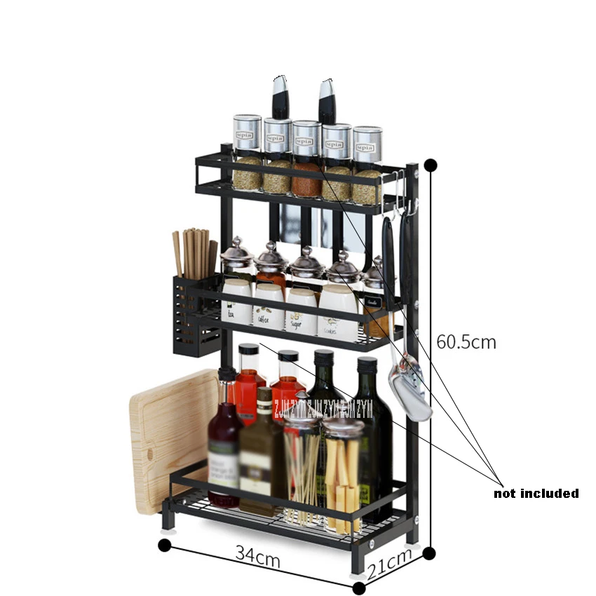 2/3 ярусная кухонная стойка из нержавеющей стали настенный кухонный Органайзер полка без сверления стойка для специй столешница полка для хранения - Цвет: three layer