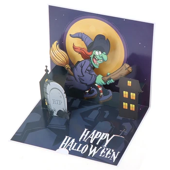 

Happy Halloween Day Card Witch Ghost Pumpkin Spider 3D Pop Up Laser Cut Party Invitation Postcards Greeting Gifts Cards O3