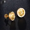 Hip HOP-pendientes de cobre con piedras de zirconia cúbica para hombre, aretes pequeños, zirconia, circonita, zirconita, circón, Micro pavé, León, Diamante de imitación, 1 par ► Foto 1/6