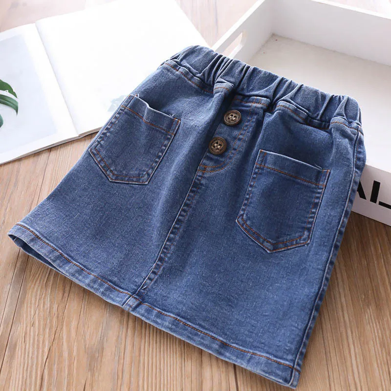 

Autumn Girls Two Buttons, Double Pockets, Micro-elastic Jeans Skirts, Children's Short Skirts Wholesale