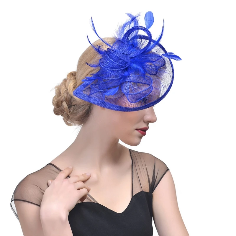 Women Wedding Hat Fascinator Feather Mesh Party Cocktail Headdress Hair Clip New 634D