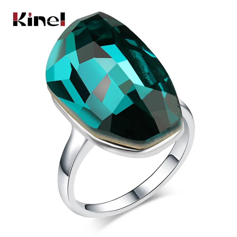 Зеленый Kinel Горячая Мода Большой Серый Кристалл Кольца для женщин серебро геометрический Циркон Свадебные кольца Винтажные Ювелирные изделия Прямая - Цвет основного камня: Зеленый