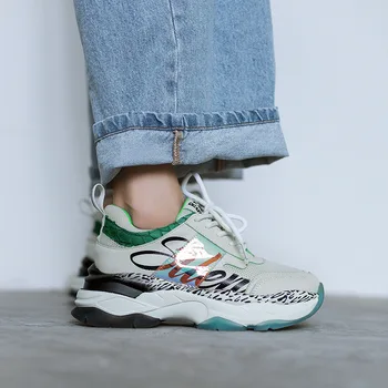 

Mixed Color Women Platform Sneakers Lace Up Casual Tenis Sport Shoes Fashion High Heels Zapatillas Mujer Chunky Chaussure Femmes