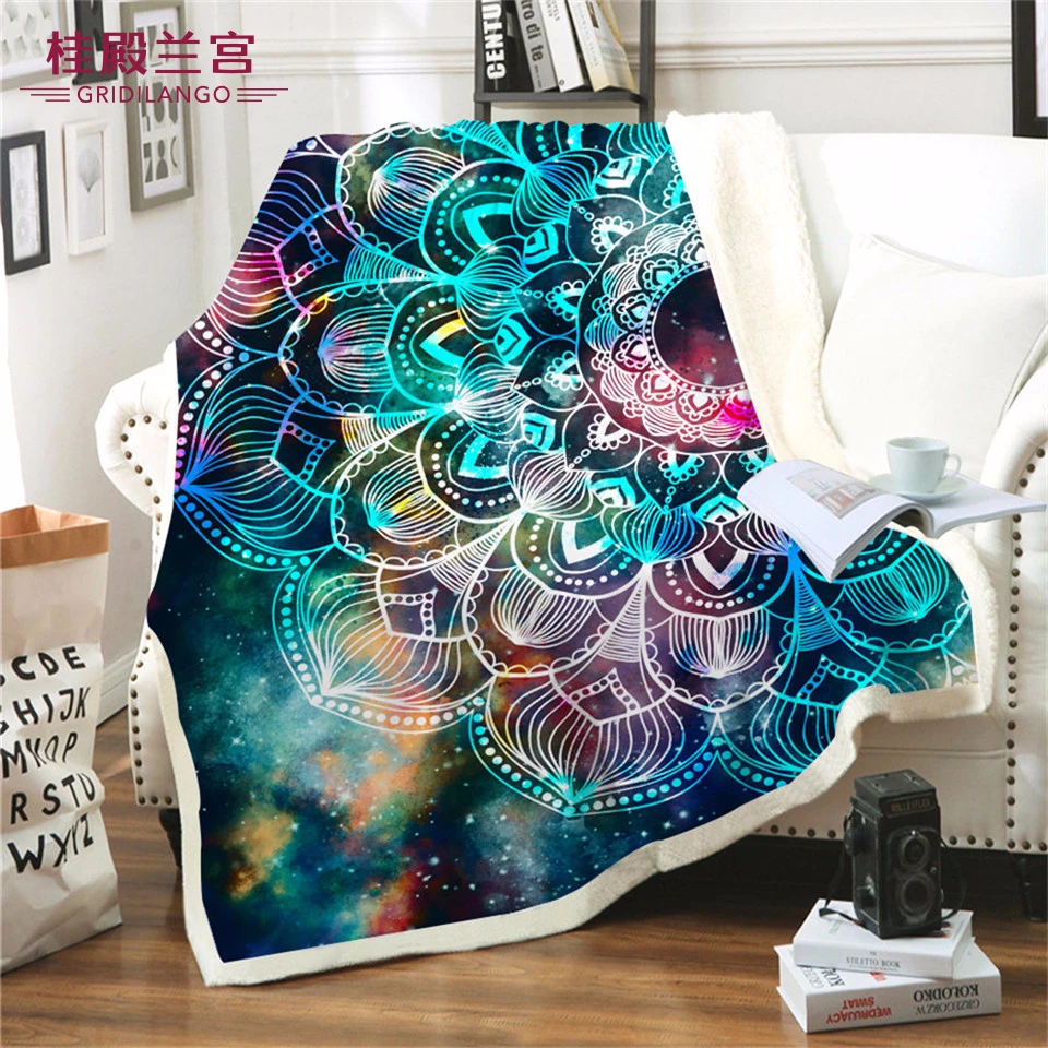 

Boho Mandala Geometric Star Field Colorful Galaxy Sherpa Blanket Plush Throw Blanket Unicorn Customized For Gifts Home Textile