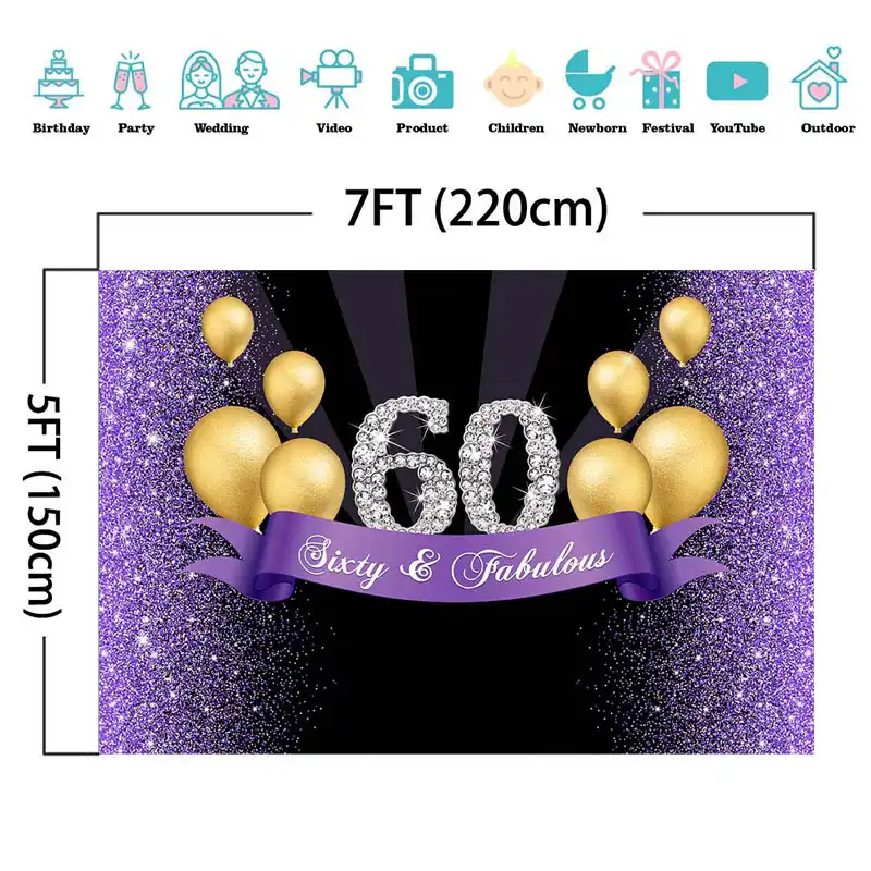 Golden Balloon Happy 60th Birthday Photography Background Flash