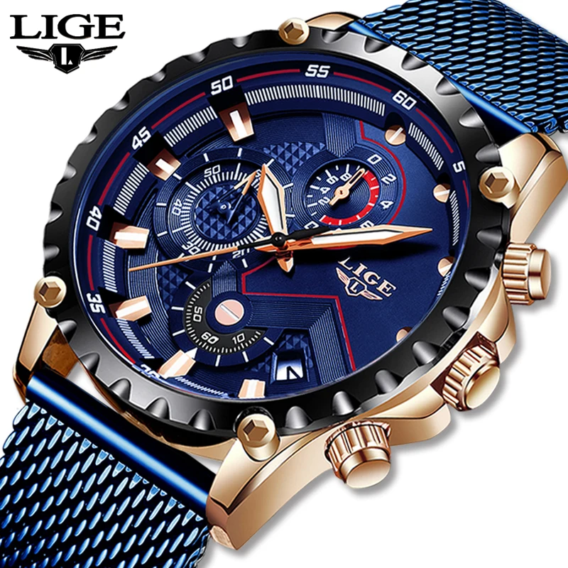 LIGE мужские s часы лучший бренд класса люкс модные водонепроницаемые часы спортивные кварцевые часы мужские хронограф из нержавеющей стали reloj hombre