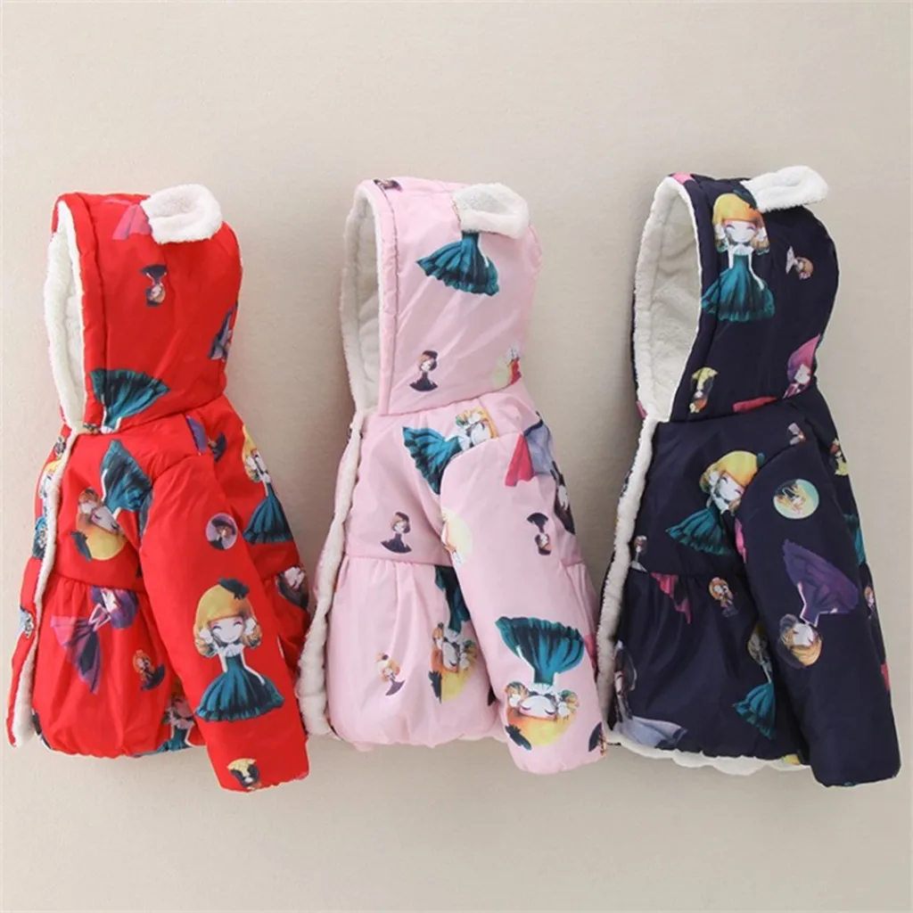 

BaBy Boy clothes Children Kids Girls Winter Warm Cartoon Printed Button Down Jacket Hooded Coat Hot sale L501002
