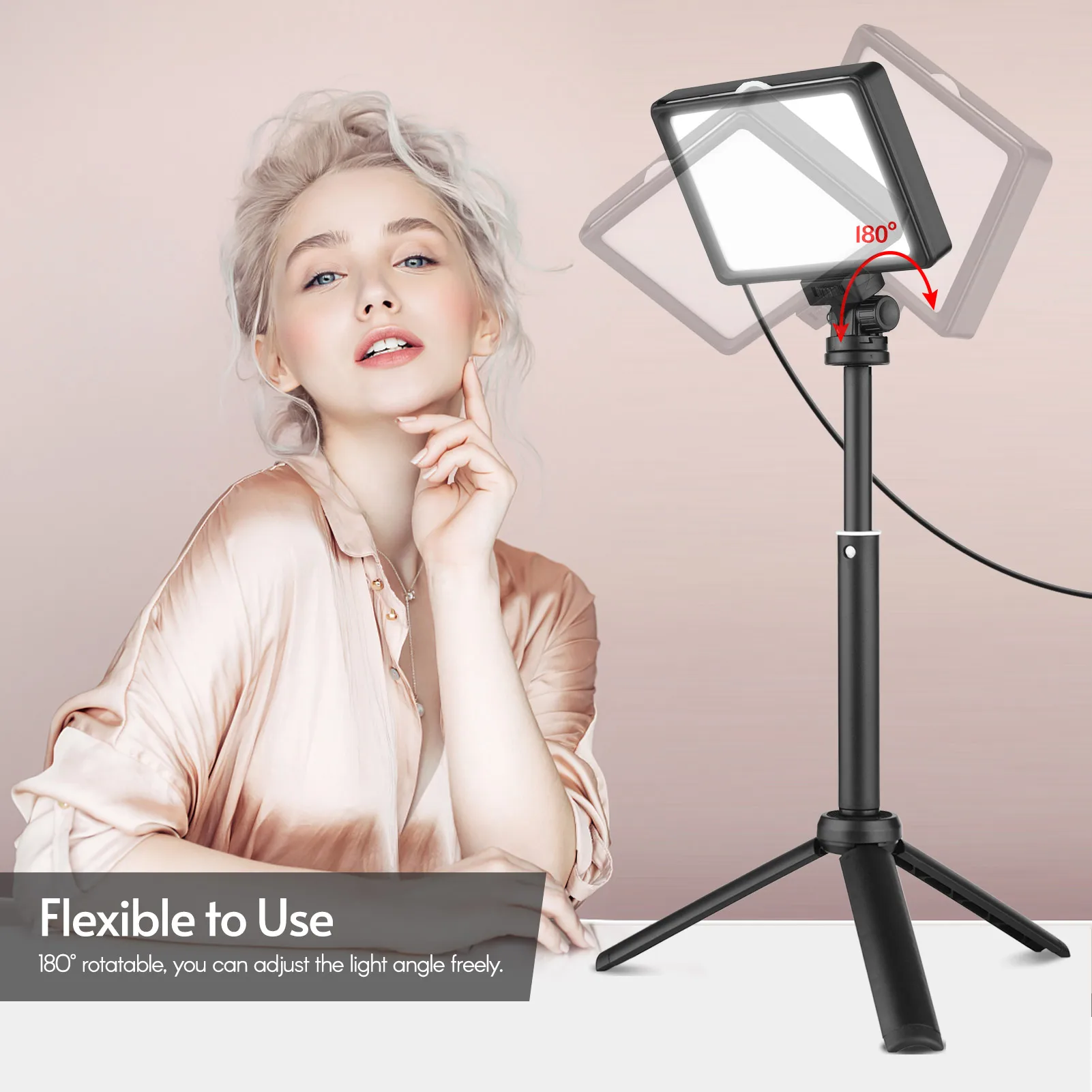 Andoer USB Video Conference Lighting Kit with 5600K Dimmable LED Video Lights Desktop Tripods Color Filters for Live Streaming