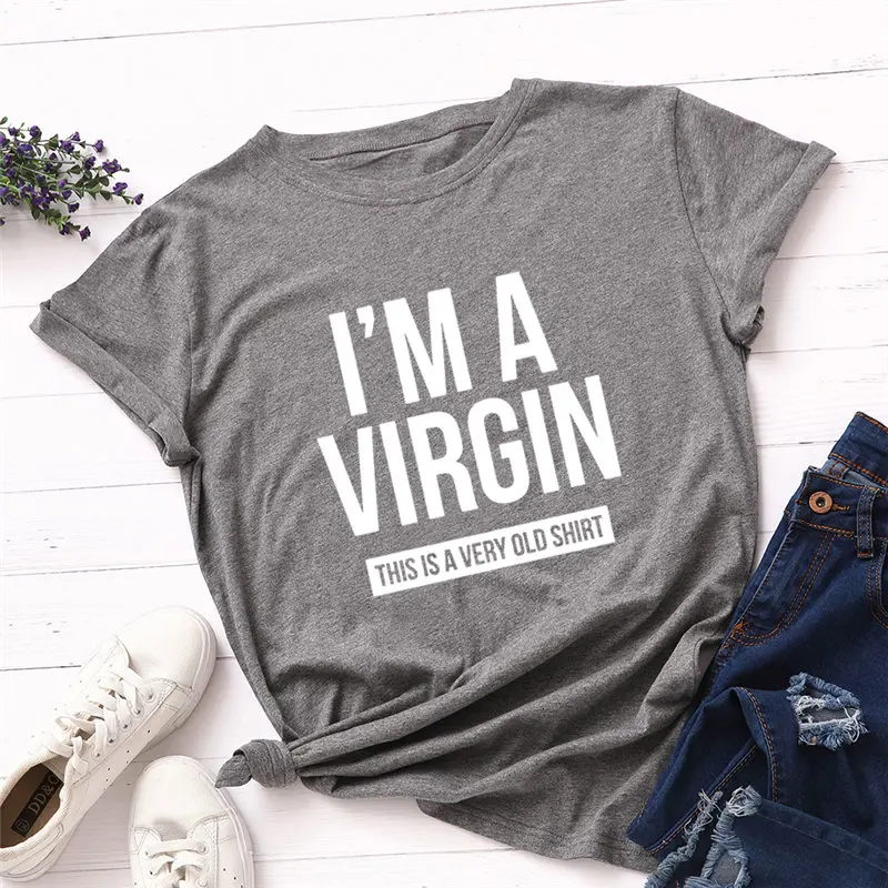 Модная женская футболка размера плюс, хлопок, футболка с надписью I'm A Virgin, женская футболка с круглым вырезом и коротким рукавом
