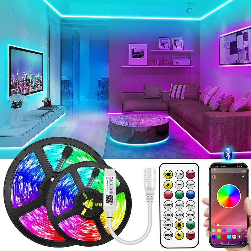 Лента светодиодная RGB 5 м 10 15 20 30 SMD 2835 12 В постоянного тока без водонепроницаемой