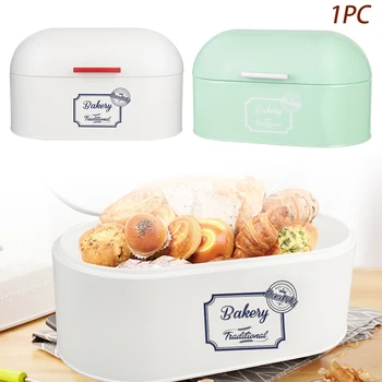 

Snack Kitchen Storage Roll Top Food Container Decorative Organizer Bread Box Retro Metal Bin Dustproof Holder Home Clamshell