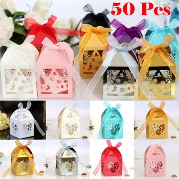 

50pcs/lot Wedding Candy Boxes Luxury Favours Favor Boxes Love Heart Christmas Sweet Candy Boxes Wedding Party Supplies 16 Style